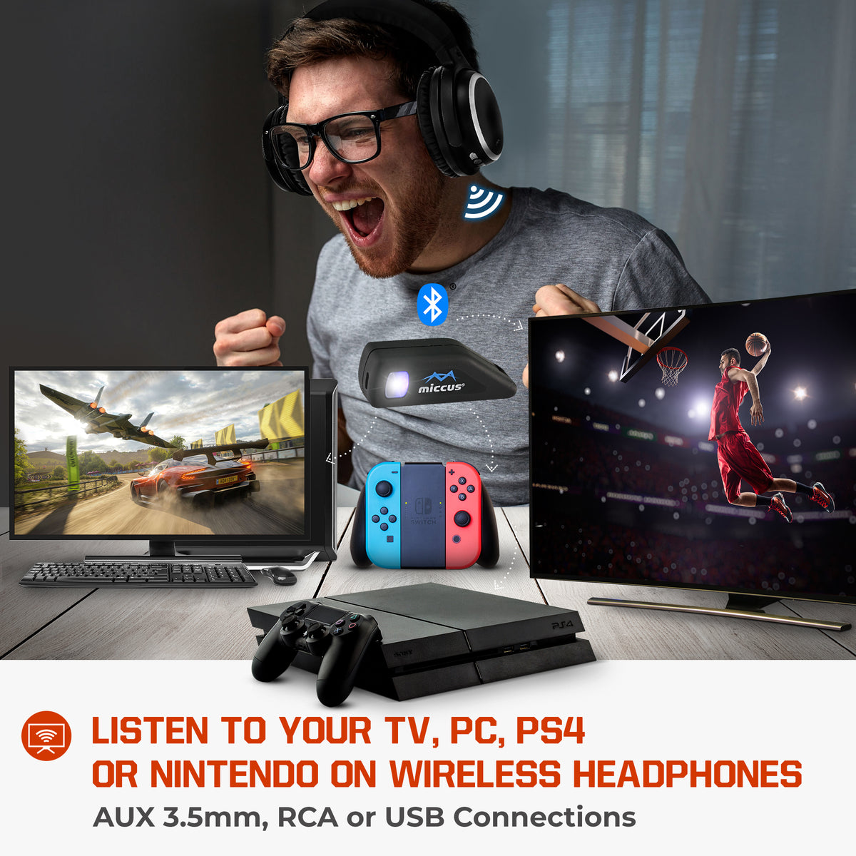 Long Range Bluetooth Extender Adapter USB 3.5mm Miccus Swivel Jack